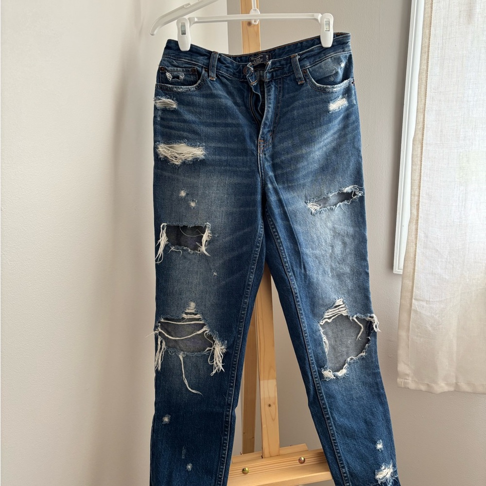 Abercrombie & Fitch High Rise Distressed Blue Jeans